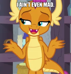Size: 600x627 | Tagged: claws, cropped, derpibooru import, dragon, dragoness, dragon wings, edit, edited screencap, fangs, female, image macro, meme, molt down, open mouth, safe, screencap, smolder, solo, text, wings