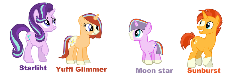 Size: 4444x1640 | Tagged: safe, artist:hollymau, derpibooru import, starlight glimmer, sunburst, oc, oc:moon star, oc:yuffi glimmer, pony, unicorn, colt, family, female, male, mare, misspelling, offspring, parent:starlight glimmer, parent:sunburst, parents:starburst, shipping, simple background, socks (coat marking), stallion, starburst, straight, white background