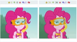 Size: 1211x660 | Tagged: safe, derpibooru import, screencap, pinkie pie, derpibooru, equestria girls, equestria girls series, unsolved selfie mysteries, cute, diapinkes, foiled again, juxtaposition, meta, snorkel, solo