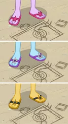 Size: 900x1629 | Tagged: safe, derpibooru import, edit, edited screencap, screencap, sci-twi, sunset shimmer, trixie, twilight sparkle, equestria girls, equestria girls series, friendship math, feet, flip-flops