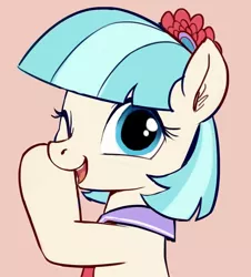 Size: 776x859 | Tagged: safe, artist:luciferamon, derpibooru import, coco pommel, earth pony, pony, cocobetes, cute, female, looking at you, mare, one eye closed, simple background, solo, spoiler alert, wink