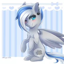 Size: 2000x2000 | Tagged: safe, artist:shimayaeiko, derpibooru import, oc, oc:snowy skies, unofficial characters only, pegasus, pony, abstract background, chest fluff, commission, ear piercing, earring, jewelry, piercing, solo