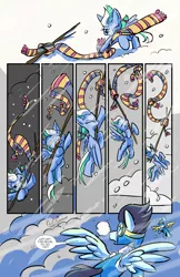 Size: 6600x10200 | Tagged: safe, artist:lytlethelemur, derpibooru import, oc, oc:rally point, pegasus, pony, comic:fly with me, littlepartycomics, absurd resolution, adventure, clothes, comic, cute, scarf, snow, tree branch, wildabeard