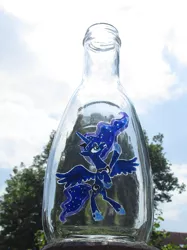 Size: 1823x2431 | Tagged: artist:malte279, bottle, craft, derpibooru import, glass engraving, glass painting, princess luna, safe