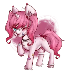 Size: 1100x1144 | Tagged: safe, artist:lastaimin, derpibooru import, oc, oc:pink candy, unofficial characters only, pony, unicorn, bandaid, candy, female, filly, food, lollipop, one eye closed, simple background, solo, transparent background, wink