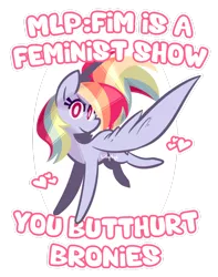 Size: 900x1141 | Tagged: safe, artist:lillynya, derpibooru import, rainbow dash, pegasus, pony, anti-brony, background pony strikes again, butthurt, downvote bait, female, feminism, feminist ponies, flying, heart, looking at you, mare, mouthpiece, murica, op started shit, simple background, social justice warrior, solo, transparent background