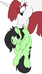 Size: 1839x3200 | Tagged: safe, artist:lockhe4rt, derpibooru import, oc, oc:anonfilly, oc:fausticorn, unofficial characters only, alicorn, earth pony, pony, alicorn oc, behaving like a cat, female, filly, mare, mouth hold, scruff, simple background, transparent background