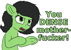 Size: 3097x2193 | Tagged: safe, artist:smoldix, derpibooru import, oc, oc:anonfilly, unofficial characters only, female, filly, meme, reaction image, simple background, solo, transparent background, vulgar, you dense motherfucker