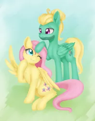 Size: 1024x1302 | Tagged: safe, artist:dusthiel, derpibooru import, fluttershy, zephyr breeze, pegasus, pony, brother and sister, cute, cutie mark, duo, female, male, noogie, one eye closed, one wing out, wings