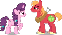 Size: 10016x5712 | Tagged: safe, artist:chrzanek97, derpibooru import, big macintosh, sugar belle, earth pony, pony, unicorn, hard to say anything, absurd resolution, blushing, female, male, mare, shipping, simple background, stallion, straight, sugarmac, transparent background, vector