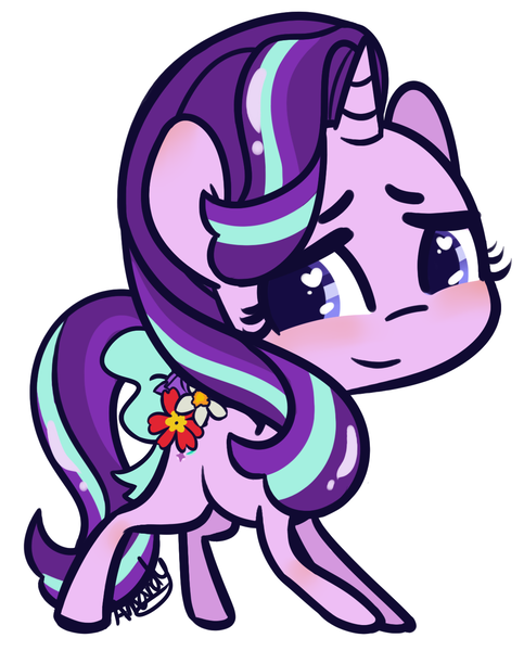 Size: 1129x1402 | Tagged: safe, artist:lilliesinthegarden, derpibooru import, starlight glimmer, pony, unicorn, blushing, flower, heart eyes, smiling, solo, wingding eyes