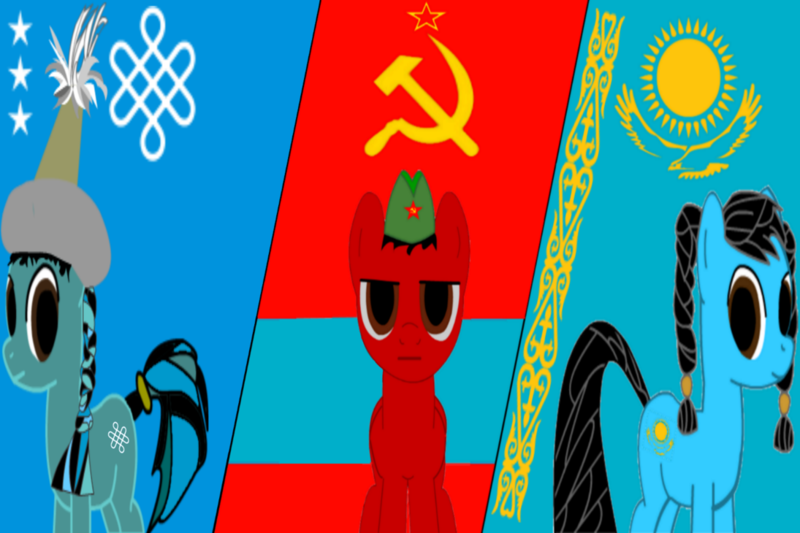 Size: 1095x730 | Tagged: artist needed, safe, derpibooru import, ponified, pony, flag, hammer and sickle, history, kazakh, kazakhstan, khan, nation ponies, soviet, soviet union, timeline