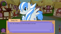 Size: 1280x720 | Tagged: safe, artist:sodadoodle, derpibooru import, oc, oc:dizzy fix, unofficial characters only, pegasus, pony, clothes, legends of equestria, looking at you, socks, squee, striped socks, talking, talking to viewer