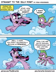 Size: 1032x1349 | Tagged: safe, artist:pony-berserker, derpibooru import, spike, twilight sparkle, twilight sparkle (alicorn), alicorn, dragon, pony, molt down, cloud, comic, duo, female, flying, male, mare, pb you magnificent bastard, sky, speech bubble, winged spike, wings