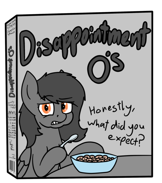 Size: 1778x2000 | Tagged: safe, artist:moonatik, artist:zippysqrl, color edit, derpibooru import, edit, oc, oc:charcoal, unofficial characters only, pegasus, pony, bowl, cereal, cereal box, colored, female, food, loss (meme), mare, simple background, solo, spoon, transparent background, vulgar