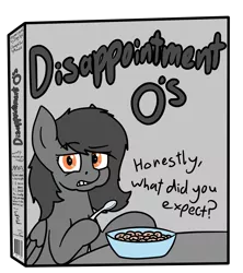 Size: 1778x2000 | Tagged: safe, artist:moonatik, artist:zippysqrl, color edit, derpibooru import, edit, oc, oc:charcoal, unofficial characters only, pegasus, pony, bowl, cereal, cereal box, colored, female, food, loss (meme), mare, simple background, solo, spoon, transparent background, vulgar