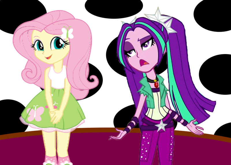 Size: 1000x714 | Tagged: safe, artist:bigpurplemuppet99, derpibooru import, aria blaze, fluttershy, dalmatian, equestria girls, ariashy, clothes, female, flutterblaze, lesbian, shipping, skirt, tanktop