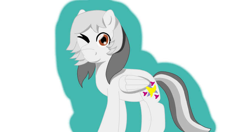 Size: 1280x720 | Tagged: artist:jimmy draws, color, cutie mark, derpibooru import, eye, eyes, gray, oc, oc:misterious jim, one eye closed, safe, semi-god, simple background, smiling, wink