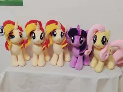 Size: 1024x767 | Tagged: safe, artist:nekokevin, derpibooru import, fluttershy, sunset shimmer, twilight sparkle, twilight sparkle (alicorn), alicorn, pegasus, pony, unicorn, bedroom eyes, cute, female, irl, looking at you, mare, multeity, photo, plushie, self ponidox, shimmerbetes, shimmerstorm, shyabetes, smiling, triality, twiabetes