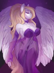 Size: 2148x2885 | Tagged: anthro, armpits, artist:yamayuka, big breasts, breasts, cleavage, clothes, derpibooru import, dress, female, gloves, high res, lidded eyes, long gloves, mare, oc, oc:storm shield, pegasus, see-through, see-through dress, solo, solo female, spread wings, suggestive, unofficial characters only, wings