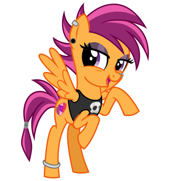 Size: 3000x3200 | Tagged: safe, artist:cheezedoodle96, derpibooru import, scootaloo, pegasus, pony, .svg available, adolescence, alternate hairstyle, anklet, clothes, ear piercing, earring, emo, female, filly, headcanon, jewelry, looking at you, nose piercing, nose ring, older scootaloo, piercing, punk, rearing, simple background, smiling, solo, spread wings, svg, tanktop, teenage scootaloo, teenager, transparent background, vector, wings