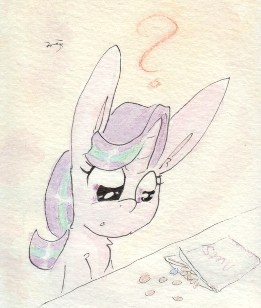 Size: 692x817 | Tagged: safe, artist:slightlyshade, derpibooru import, starlight glimmer, pony, unicorn, curious, solo, traditional art