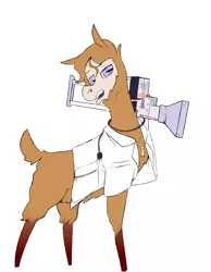 Size: 1232x1584 | Tagged: safe, artist:lawrence alpaca, derpibooru import, oc, oc:lawrence, alpaca, clothes, energy weapon, lab coat, microwave, non-pony oc