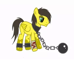 Size: 882x714 | Tagged: safe, artist:thunder burst, derpibooru import, oc, oc:thunder burst, oc:thunder hooves, pegasus, pony, blood, chains, injured, male, sad, shackles, simple background, slave, slave collar, slavery, solo, white background