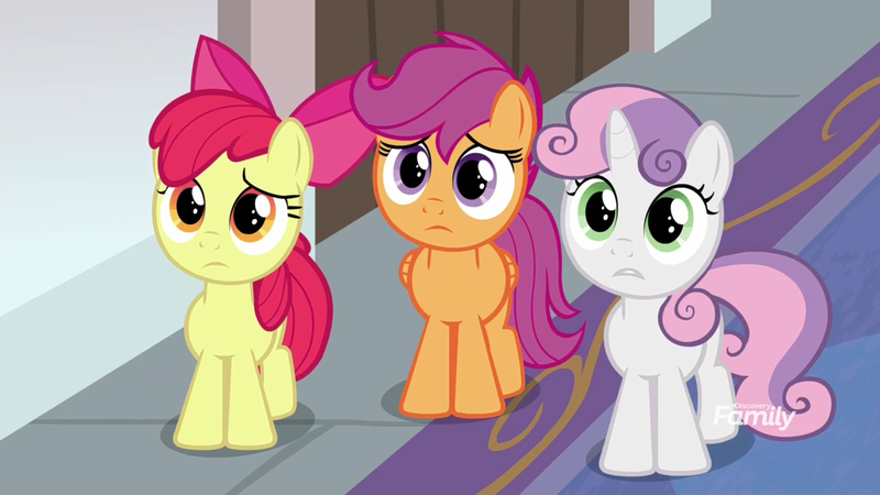 Size: 1920x1080 | Tagged: apple bloom, cutie mark crusaders, derpibooru import, discovery family logo, marks for effort, safe, scootaloo, screencap, sweetie belle