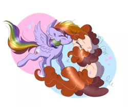 Size: 464x387 | Tagged: safe, artist:dippin-dott, artist:pinkablue, derpibooru import, pinkie pie, rainbow dash, earth pony, pegasus, pony, cute, dashabetes, diapinkes, eyes closed, female, lesbian, mare, nuzzling, pinkiedash, shipping, smiling