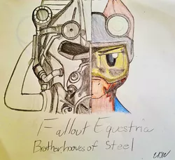 Size: 1024x935 | Tagged: armor, artist:fanliterature101, derpibooru import, fallout equestria, fallout equestria brotherhooves of steel, oc, oc:century, power armor, safe, solo, steel ranger, t-60 power armor, traditional art, unofficial characters only