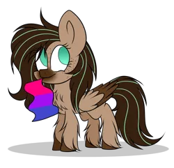 Size: 1024x987 | Tagged: safe, artist:mintoria, derpibooru import, oc, oc:mint, pegasus, pony, bisexual pride flag, female, mare, mouth hold, pride, pride flag, simple background, solo, transparent background, two toned wings