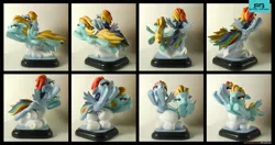 Size: 4696x2479 | Tagged: safe, artist:prodius, derpibooru import, lightning dust, rainbow dash, pegasus, pony, cloud, commission, duo, female, figurine, flying, irl, mare, photo, sculpey, sculpture, spread wings, traditional art, wings