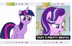 Size: 518x336 | Tagged: safe, artist:ironm17, derpibooru import, starlight glimmer, twilight sparkle, twilight sparkle (alicorn), alicorn, pony, unicorn, derpibooru, marks for effort, angry, brutal, female, image macro, juxtaposition, mare, meme, meta, mfw, open mouth, reaction image, simple background, solo, transparent background, vector