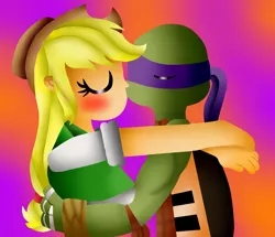 Size: 2854x2456 | Tagged: safe, artist:ppgmlpkndpokemongirl, derpibooru import, applejack, equestria girls, crack shipping, crossover, crossover shipping, donatello, female, kissing, male, ninja turtles, shipping, straight, teenage mutant ninja turtles