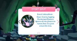 Size: 1024x549 | Tagged: derpibooru import, everfree forest, gameloft, hand, plunder seeds, safe, tapping, tutorial, twilight sparkle