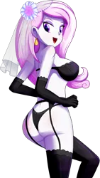 Size: 760x1344 | Tagged: suggestive, artist:the-butch-x, derpibooru import, fleur-de-lis, equestria girls, adorasexy, ass, black underwear, bra, breasts, busty fleur-de-lis, butch's black and white lingerie, butt, clothes, cute, ear piercing, earring, erect nipples, evening gloves, female, fleur-de-rriere, fleurabetes, flower, flower in hair, garter belt, gloves, jewelry, lingerie, long gloves, looking at you, looking back, looking back at you, miss fleur is trying to seduce us, my loves x, open mouth, panties, piercing, sexy, simple background, smiling, solo, solo female, stockings, stupid sexy fleur-de-lis, thigh highs, transparent background, underwear, wedding night, wedding veil