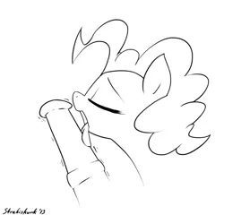 Size: 887x764 | Tagged: explicit, artist:strebiskunk, derpibooru import, pinkie pie, earth pony, pony, blowjob, cock worship, disembodied penis, drool, eyes closed, female, licking, licking cock, male, mare, monochrome, nudity, oral, penis, sex, straight, tongue out, twitching penis