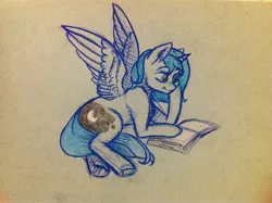 Size: 2560x1912 | Tagged: safe, artist:ognifireheart, derpibooru import, princess luna, alicorn, pony, book, female, lying, mare, solo, traditional art