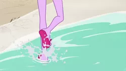 Size: 1280x720 | Tagged: safe, derpibooru import, screencap, sci-twi, twilight sparkle, equestria girls, equestria girls series, friendship math, close-up, feet, female, flip-flops, legs, sandals, solo, splashing