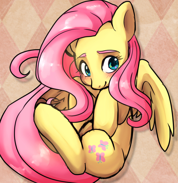 Size: 3983x4093 | Tagged: safe, alternate version, artist:hosikawa, derpibooru import, fluttershy, pegasus, pony, blushing, cute, eyebrows, hooves to the chest, looking away, shy, shyabetes, simple background, solo, spread wings, white background, wings