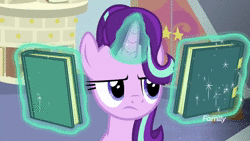 Size: 1280x720 | Tagged: safe, derpibooru import, screencap, starlight glimmer, marks for effort, animated, book, bored, discovery family logo, door, frown, globe, levitation, magic, raised eyebrow, solo, sound, starlight's office, telekinesis, webm, yay