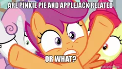 Size: 800x450 | Tagged: apple bloom, cutie mark crusaders, derpibooru import, discovery family logo, edit, edited screencap, fame and misfortune, image macro, marks for effort, meme, safe, scootaloo, screencap, sweetie belle