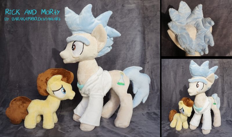 Size: 5177x3053 | Tagged: safe, artist:baraka1980, derpibooru import, pony morty, pony rick, ponified, pony, grannies gone wild, irl, morty smith, photo, plushie, rick and morty, rick sanchez