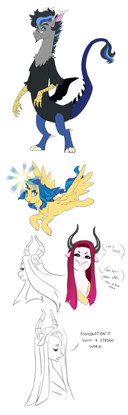 Size: 2000x6463 | Tagged: alicorn, alicorn oc, artist:pikokko, bust, derpibooru import, draconequus, draconequus oc, female, glasses, horns, hybrid, interspecies offspring, male, mare, oc, oc:daybreak flare, oc:princess nebula, oc:riddle, offspring, parent:discord, parent:flash sentry, parent:lord tirek, parent:princess celestia, parent:princess luna, parents:celestirek, parents:flashimmer, parents:lunacord, parent:sunset shimmer, safe, simple background, unofficial characters only, white background