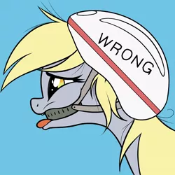 Size: 800x800 | Tagged: safe, artist:coinpo, derpibooru import, derpy hooves, pegasus, pony, bust, helmet, i just don't know what went wrong, meme, oops my bad, parody, portrait, profile, simple background, solo, wrong, you're doing it wrong