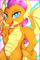 Size: 2000x3000 | Tagged: abstract background, artist:petergriffinschin, colored pupils, cute, derpibooru import, dragon, dragoness, female, looking at you, open mouth, safe, smolder, smolderbetes, solo