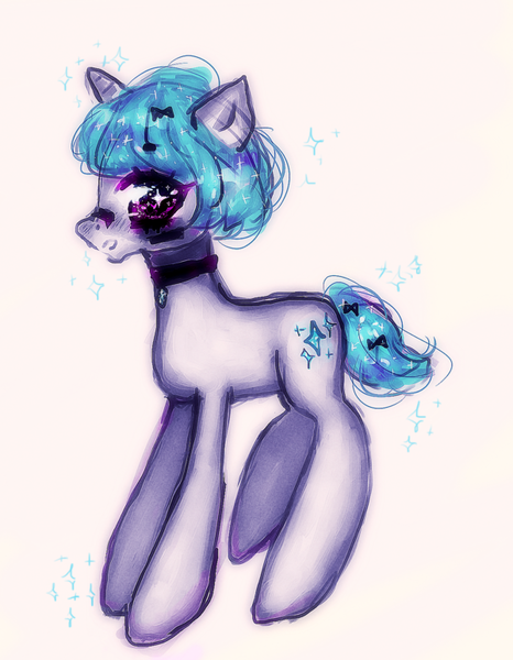 Size: 600x772 | Tagged: safe, artist:mlekoduszek, derpibooru import, oc, unicorn, collar, jewelry, monochrome, necklace, short mane, simple background, solo, sparkles