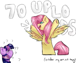 Size: 1800x1500 | Tagged: safe, artist:sodadoodle, derpibooru import, fluttershy, twilight sparkle, alicorn, pegasus, pony, blushing, celebration, colored, confused, confusion, female, happy, hooves, hooves in air, looking up, mane, mare, open mouth, question mark, shading, shiny, simple background, tail, teeth, text, transparent background, wings
