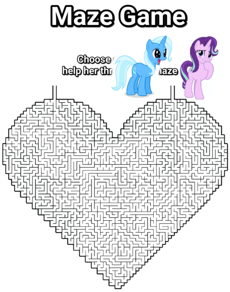 Size: 1716x2178 | Tagged: safe, derpibooru import, edit, starlight glimmer, trixie, pony, unicorn, blushing, cute, diatrixes, female, game, glimmerbetes, lesbian, love, mare, maze, maze game, shipping, simple background, startrix, text, white background